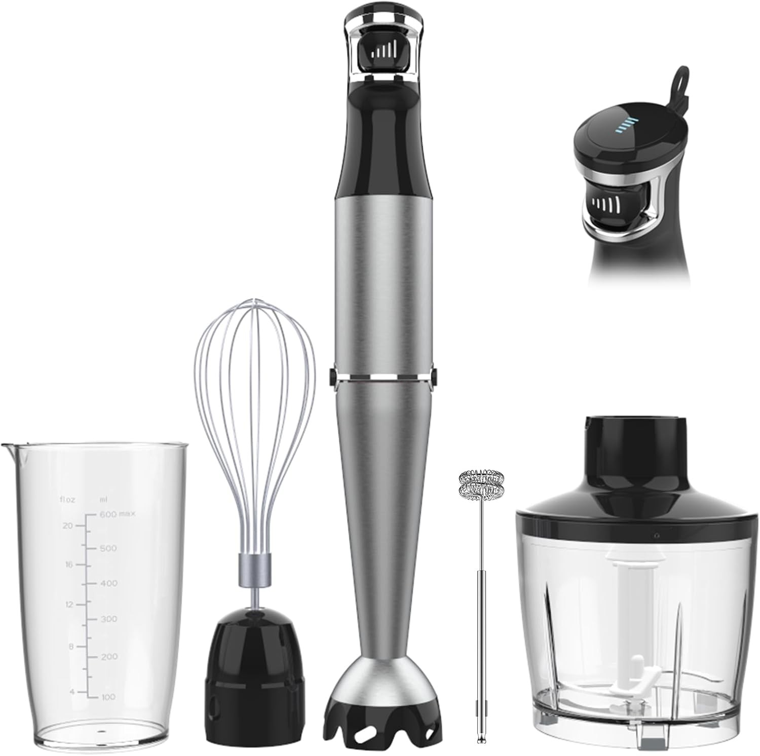 Immersion Blender Handheld Corded Hand Blenders Set 1100W, Trigger Variable Speed 5 in 1 Stick Emulsifier with Chopper, Whisk and Frother for Soup, Baby Food and Smoothies,Black
