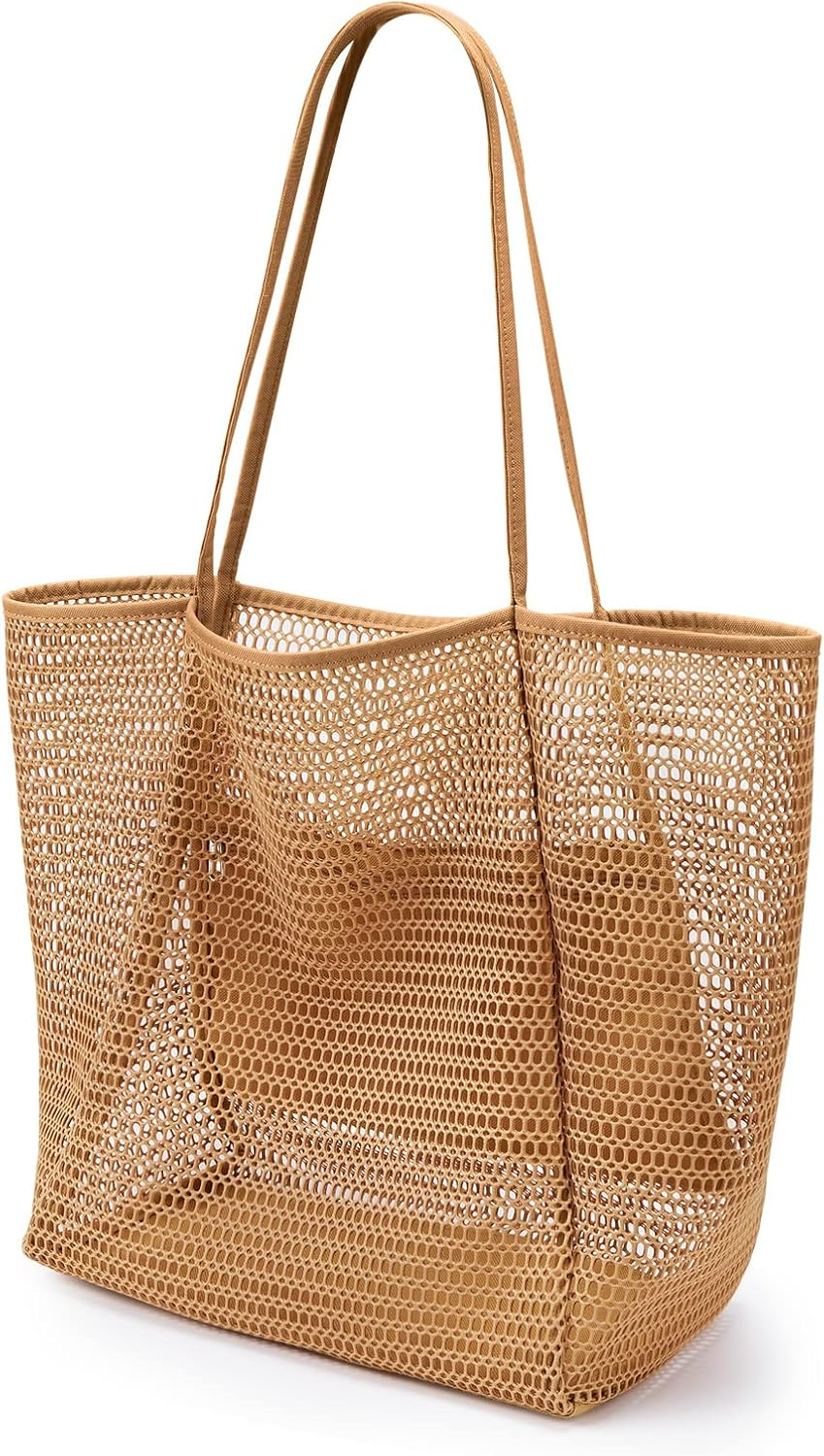 KALIDI BeachNylon Mesh Tote Bag, Casual Tote Bag Hobo Women Foldable MAX 23L Shoulder Bag For Beach Picnic Vacation