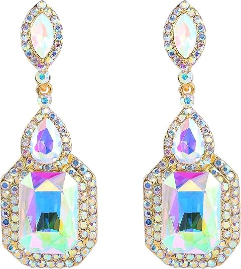 BriLove Women's Wedding Bridal Crystal Emerald Cut Infinity Figure 8 Chandelier Dangle Earrings