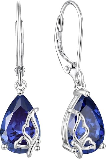 Butterfly Earrings 925 Sterling Silver Teardrop Dangle Drop Earrings Created Gemstone Earring Birthstone Jewelry for Women